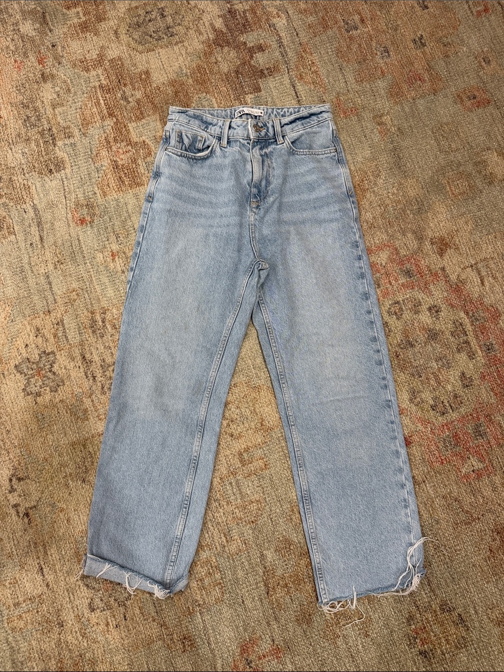 Zara Light Blue High-Rise Straight Jeans